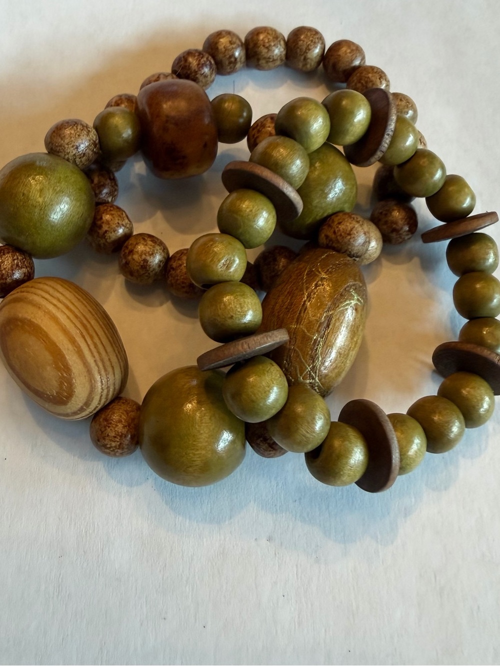 Olive Green Wooden Bead Stretch Bracelet - Women Jewelry